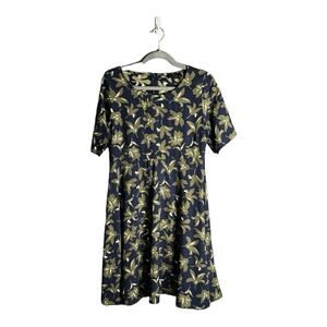 Everly Green Blue Floral Short Sleeve Dress Medium